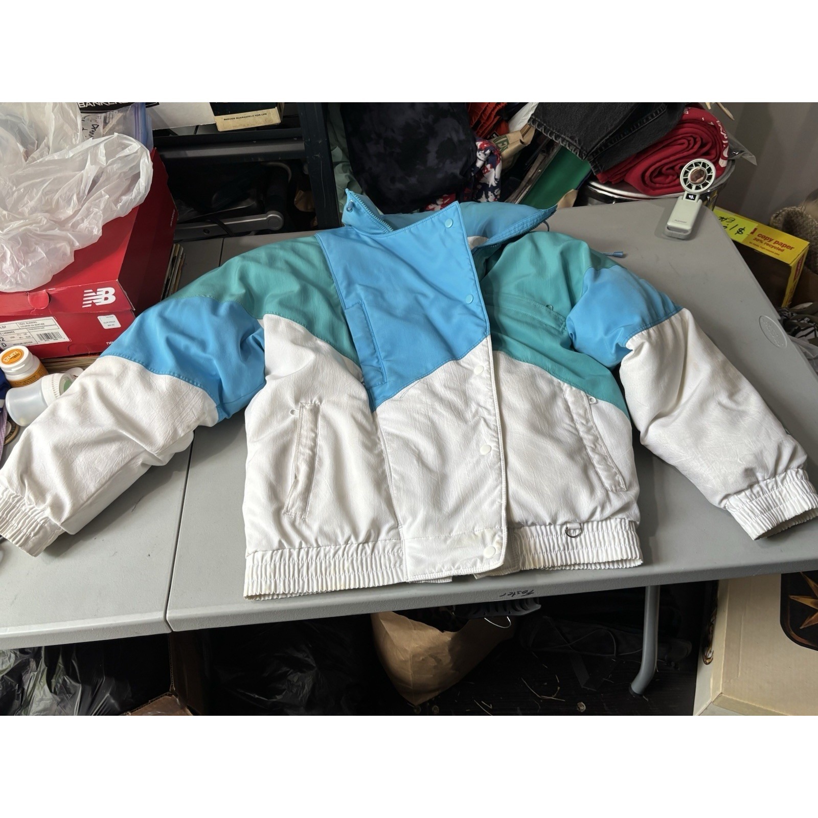 Vtg Vintage 90s Puffer Down Cropped Jacket Gerry Teal White M